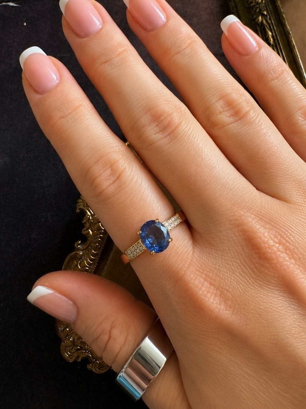 MACY’S • Blue Tanzanite Gold Band Crystal Accents Ring - Picture 2 of 15